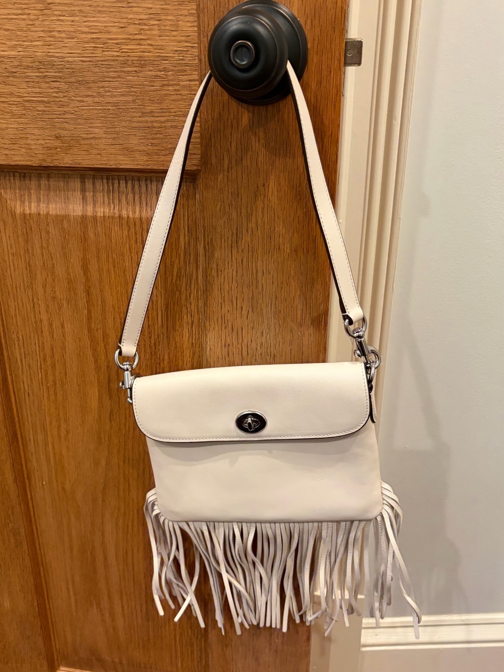 coach white leather fringe bag